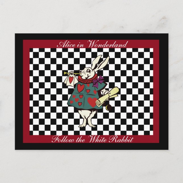Cartão Postal Texto personalizado Alice no Wonderland White Rabb (Frente)