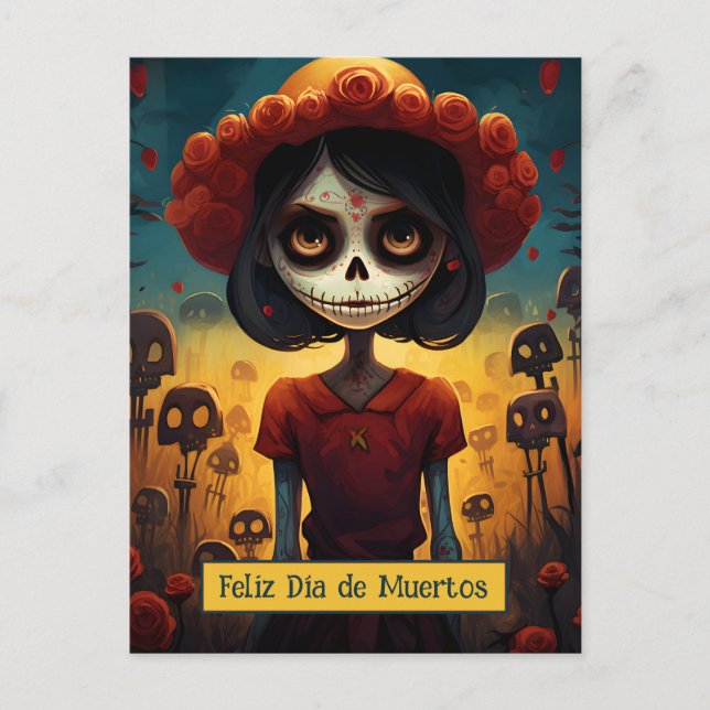 Cartão Postal Texto personalizado 💀 colorido Día de Muertos (Frente)