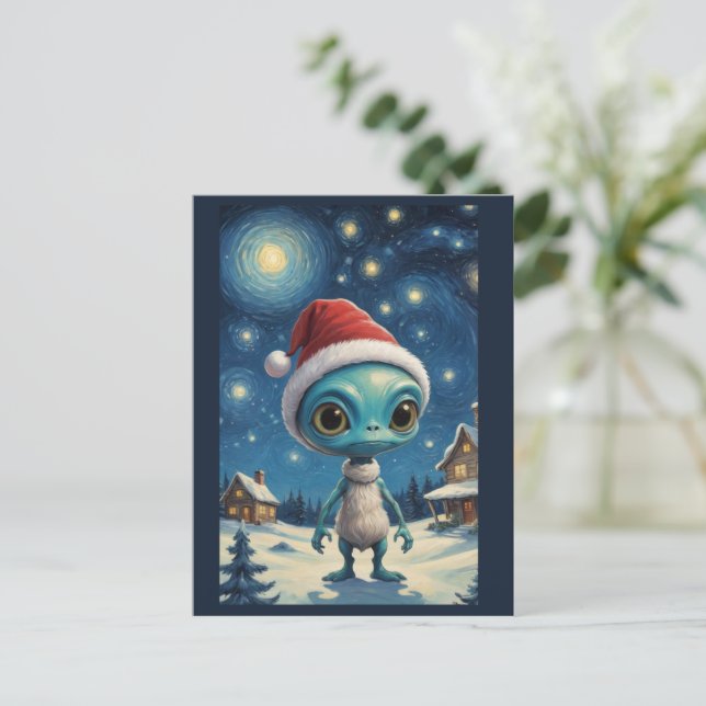 Cartão Postal Texto Personalizado de Natal Bonito para Alienígen (Em pé/Frente)