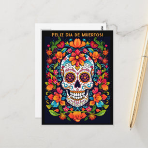 Cartão Postal Texto personalizado Dia de Muertos ☠️ Crânio do Aç
