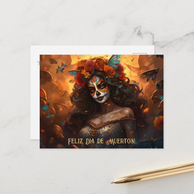Cartão Postal Texto personalizado Dia de Muertos La Calavera Gar (Frente/Verso In Situ)