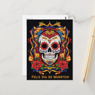 Cartão Postal Texto personalizado Dia dos Mortos☠️ Caveira de Aç