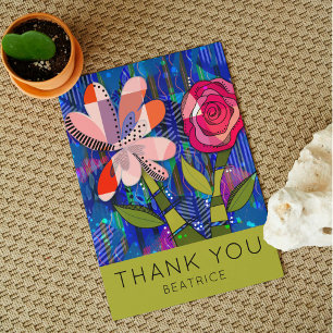 Cartão Postal Texto Personalizado Do abstrato Floral Obrigado