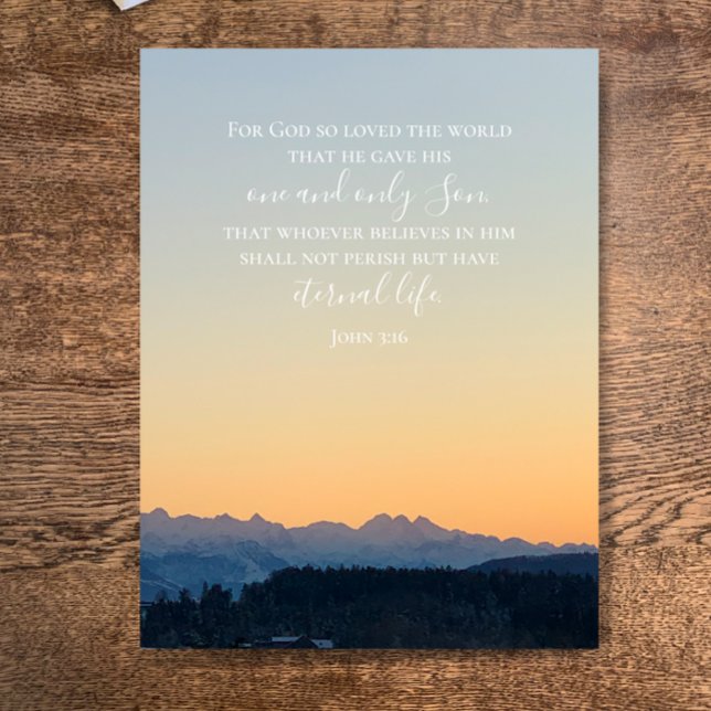 Cartão Postal Texto Personalizado do John 3:16 | Foto original d (John 3:16 Christian Bible scripture. Custom text on original Alps sunset photograph postcard.
)