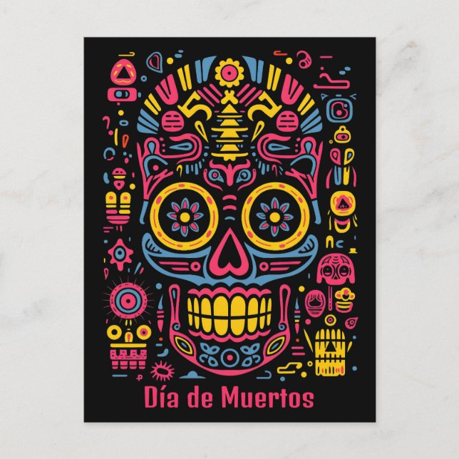 Cartão Postal Texto personalizado 💀 estilo doodle Día de Muerto (Frente)