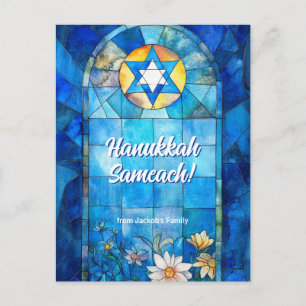 Cartão Postal Texto personalizado Feliz Hanukkah, vidro manchado