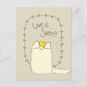 Cartão Postal Texto personalizado Fluffy Cat e Yellow Butterfly