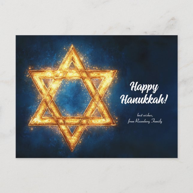 Cartão Postal Texto personalizado Happy Hanukkah ✡️, Estrela de  (Frente)