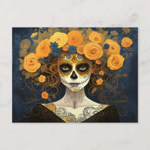 Cartão Postal Texto personalizado 💀 La Calavera Catrina com flo