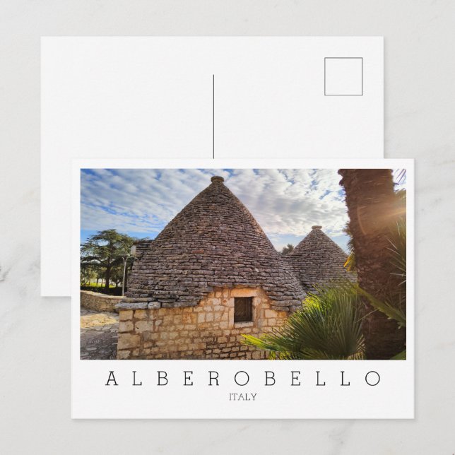 Cartão Postal Texto personalizado, moradias trulli em Alberobell (Frente/Verso)