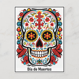 Cartão Postal Texto personalizado 💀 rabisco colorido Día de Mue