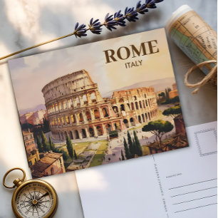 Cartão Postal Texto Personalizado Roma Itália Colosseum Retro Wa