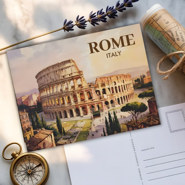 Cartão Postal Texto Personalizado Roma Itália Colosseum Retro Wa (Criador carregado)