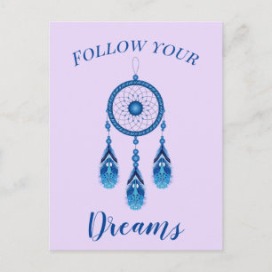 Cartão Postal Texto Personalizado Siga seu Dreamcatcher Azul