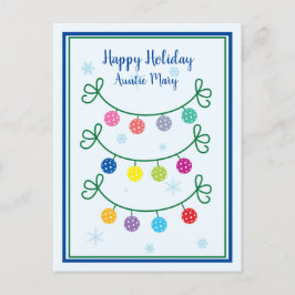 Cartão Postal Texto personalizado Simples de Pickleball de Natal