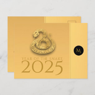 Cartão Postal Textos do Monograma Elegante de 2025, Cobra chinês