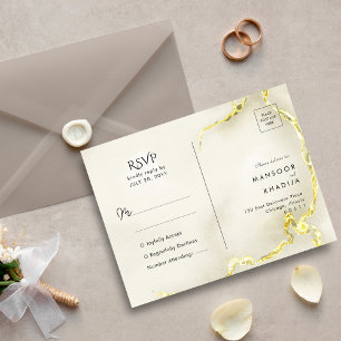 Cartão Postal Textura de casamento de folha de ouro luxuosa RSVP