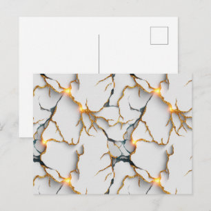 Cartão Postal Textura de Mármore Branco com Veias Douradas Brilh