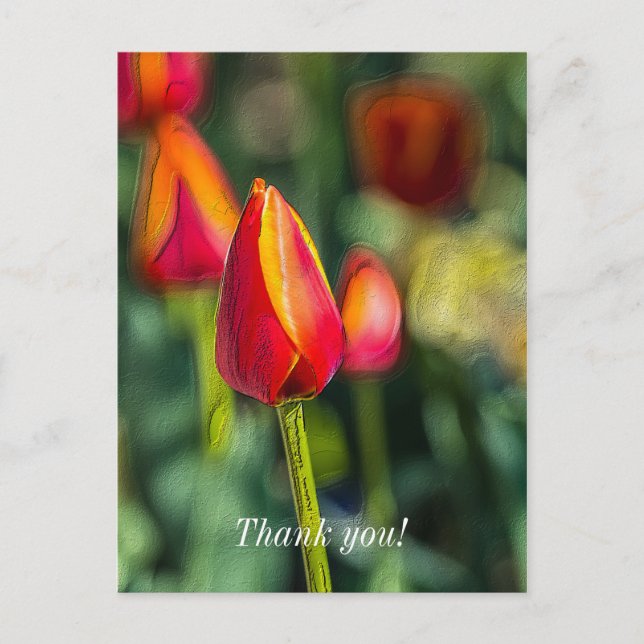 Cartão postal Texturizado de Tulip Garden Obrigado (Frente)