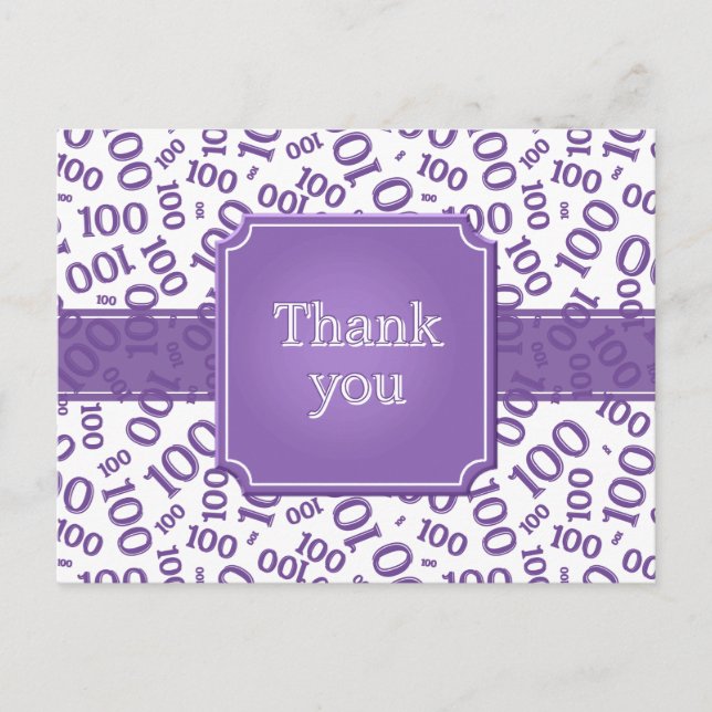 Cartão Postal Thank You 100th Number Pattern Purple/White (Frente)