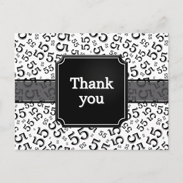 Cartão Postal Thank You 55 Number Pattern Black/White (Frente)