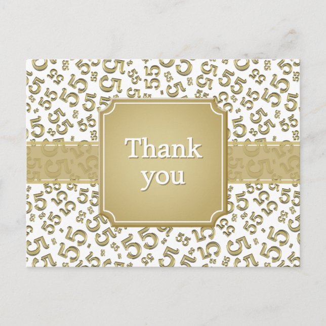 Cartão Postal Thank You 55 Number Pattern Gold/White (Frente)