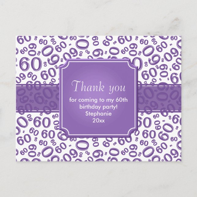 Cartão Postal Thank You 60 Random Number Pattern Purple/White (Frente)