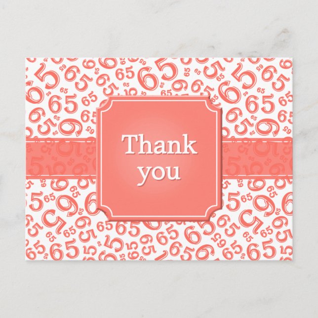 Cartão Postal Thank You 65 Number Pattern Coral/White (Frente)