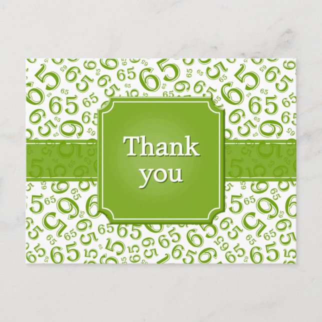 Cartão Postal Thank You 65 Number Pattern Green/White (Frente)