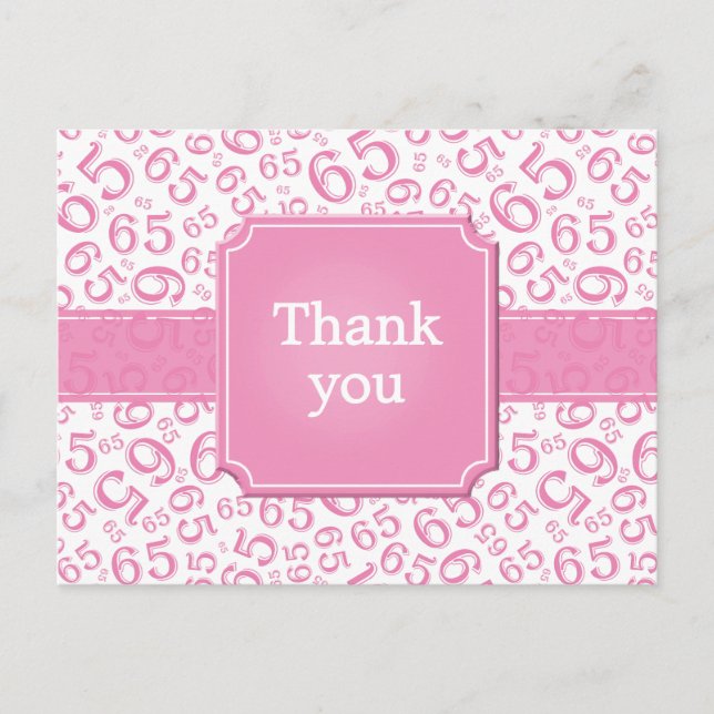 Cartão Postal Thank You 65 Number Pattern Pink/White (Frente)