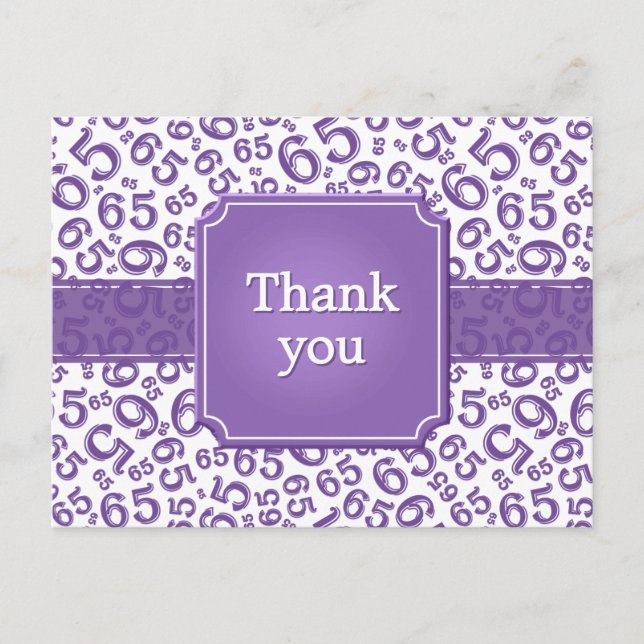 Cartão Postal Thank You 65 Number Pattern Purple/White (Frente)