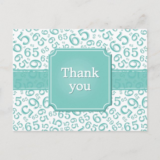 Cartão Postal Thank You 65 Number Pattern Teal/White (Frente)