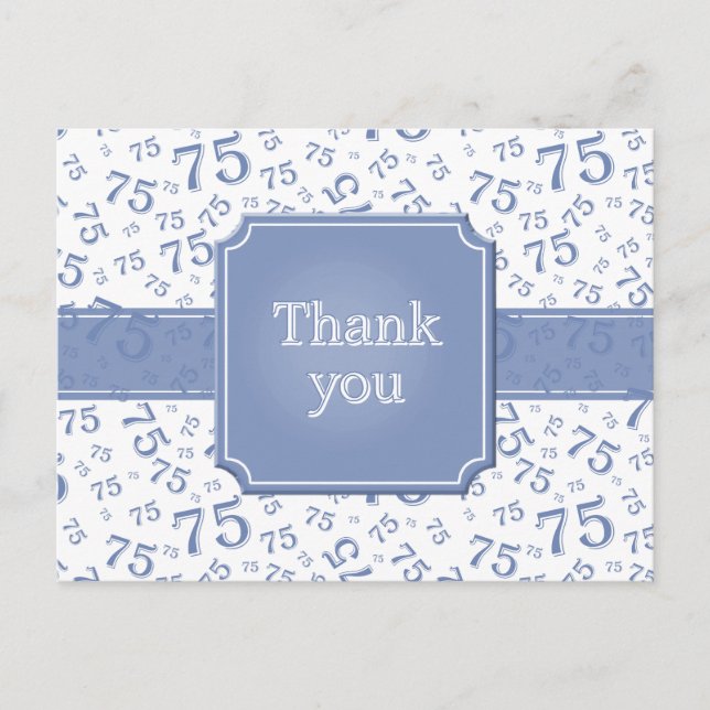 Cartão Postal Thank You 75 Number Pattern Blue/White Postcard (Frente)