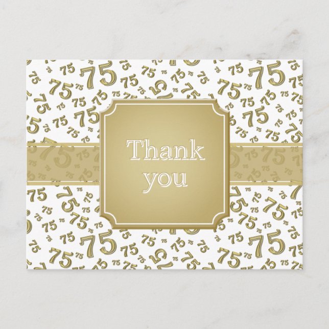 Cartão Postal Thank You 75 Number Pattern Gold/White (Frente)