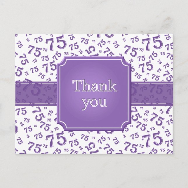 Cartão Postal Thank You 75 Number Pattern Purple/White (Frente)