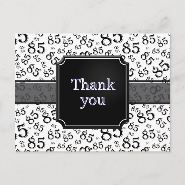 Cartão Postal Thank You 85 Number Pattern Black/White (Frente)