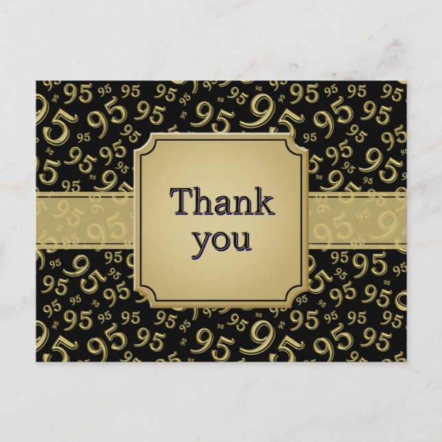 Cartão Postal Thank You 95 Number Pattern Gold/Black (Frente)