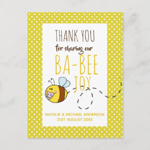 Cartão Postal Thank You BA-BEE Baby Shower Yellow Polkadot