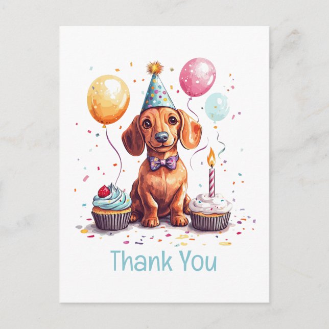 Cartão Postal Thank You Birthday Dachshund Dog  (Frente)