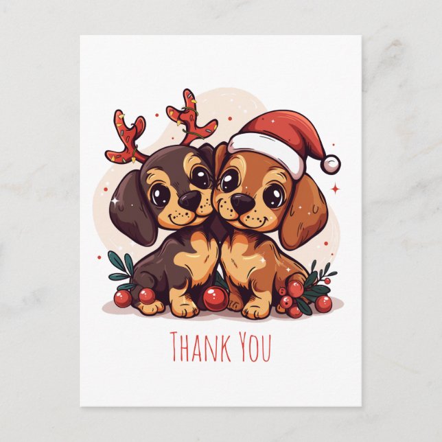 Cartão Postal Thank You Christmas Dachshund Dogs (Frente)
