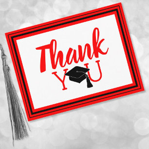 Cartão Postal Thank You Grad Cap Red and Black