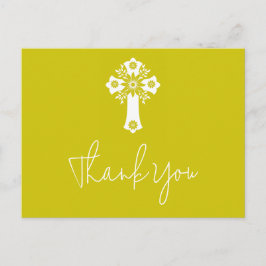 Cartão Postal Thank You Postcard Floral Christening Yellow