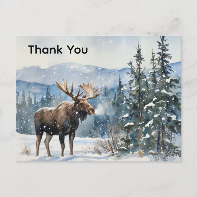 Cartão Postal Thank You Wildlife Moose in Snow Thank You  (Frente)