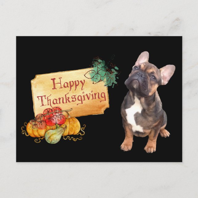 Cartão Postal Thanksgiving Französische Bulldogge Postkarte (Frente)