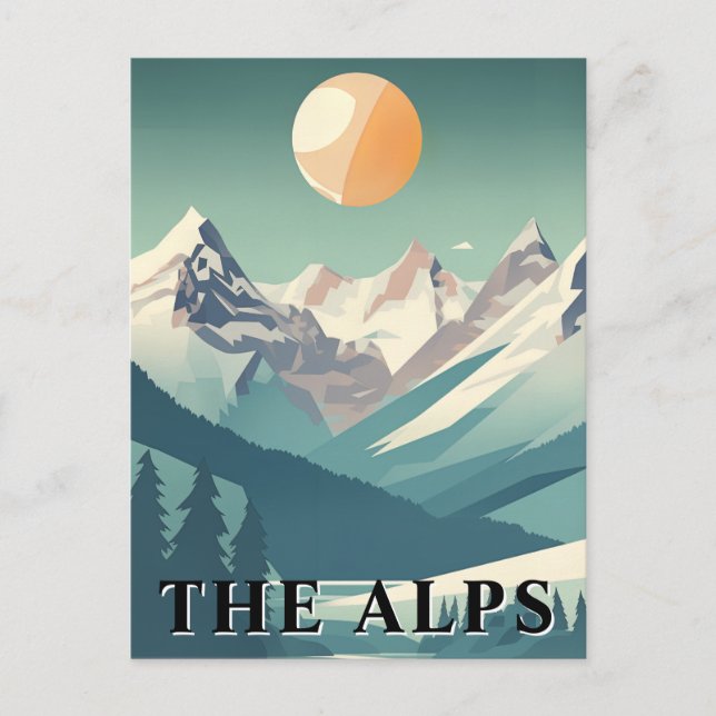 Cartão Postal The Alps Retro Geometric European Ski Mountain (Frente)