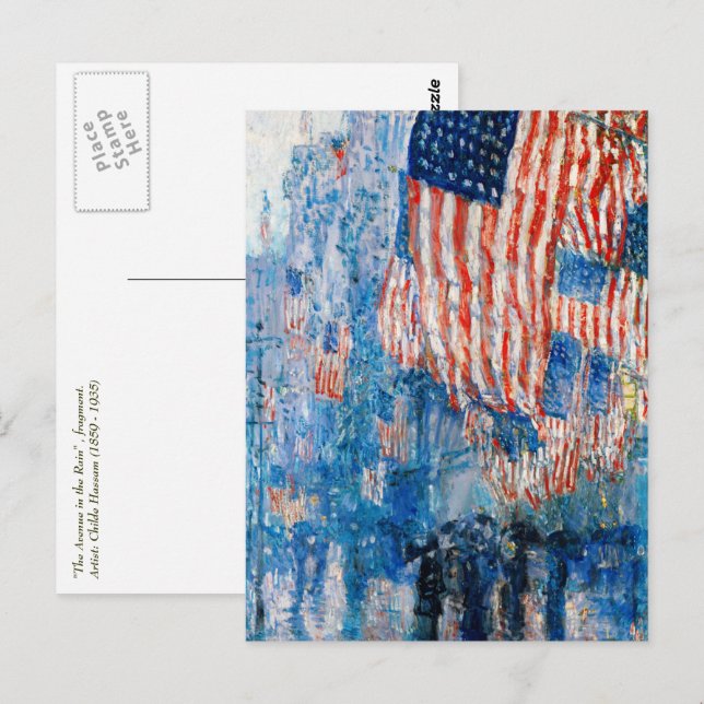 Cartão Postal "The Avenue in the Rain", por Childe Hassam (Frente/Verso)