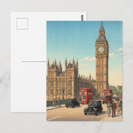 Cartão Postal The Big Ben Clock Tower Japanese Woodblock Print