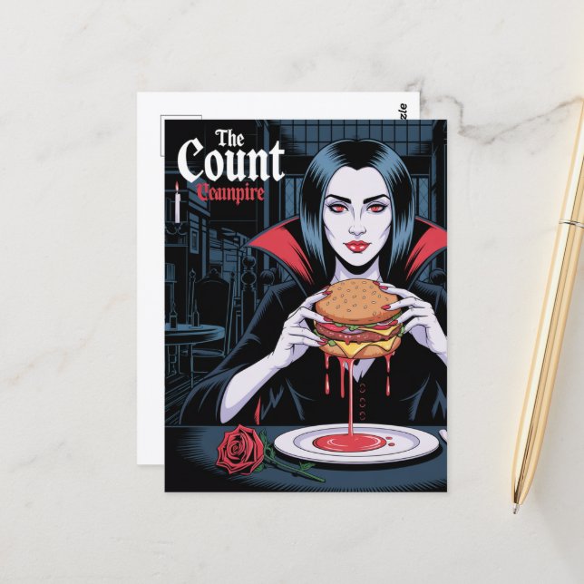 Cartão Postal The Count Vampire With a Cheeseburger (Frente/Verso In Situ)