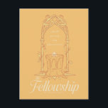 Cartão Postal The Fellowship - Small Group, Big Adventure<br><div class="desc">Honor the legendary journey of The Fellowship of the Ring™ with this beautifully illustrated Lord of the Rings™ design. Featuring an elegant Elven-style archway framing The One Ring™ resting upon a stone pedestal, the artwork symbolizes unity, courage, and the power of friendship. The phrase “small group, big adventure” captures the...</div>