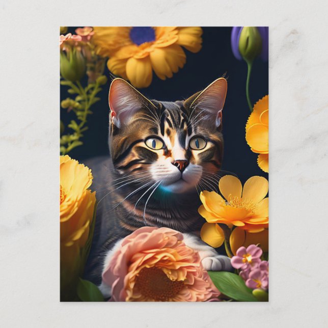 Cartão Postal the flower cat (Frente)